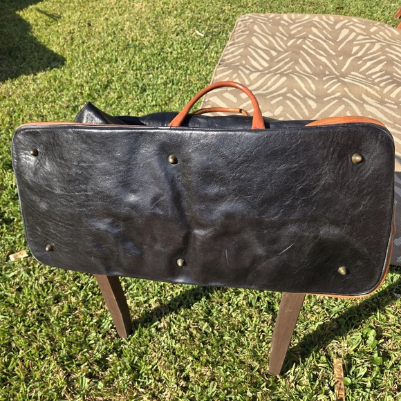 Marino Orlandi Duffle Weekender Travel Bag Italy Leather Black Brown 24x13x10" - Picture 3 of 15